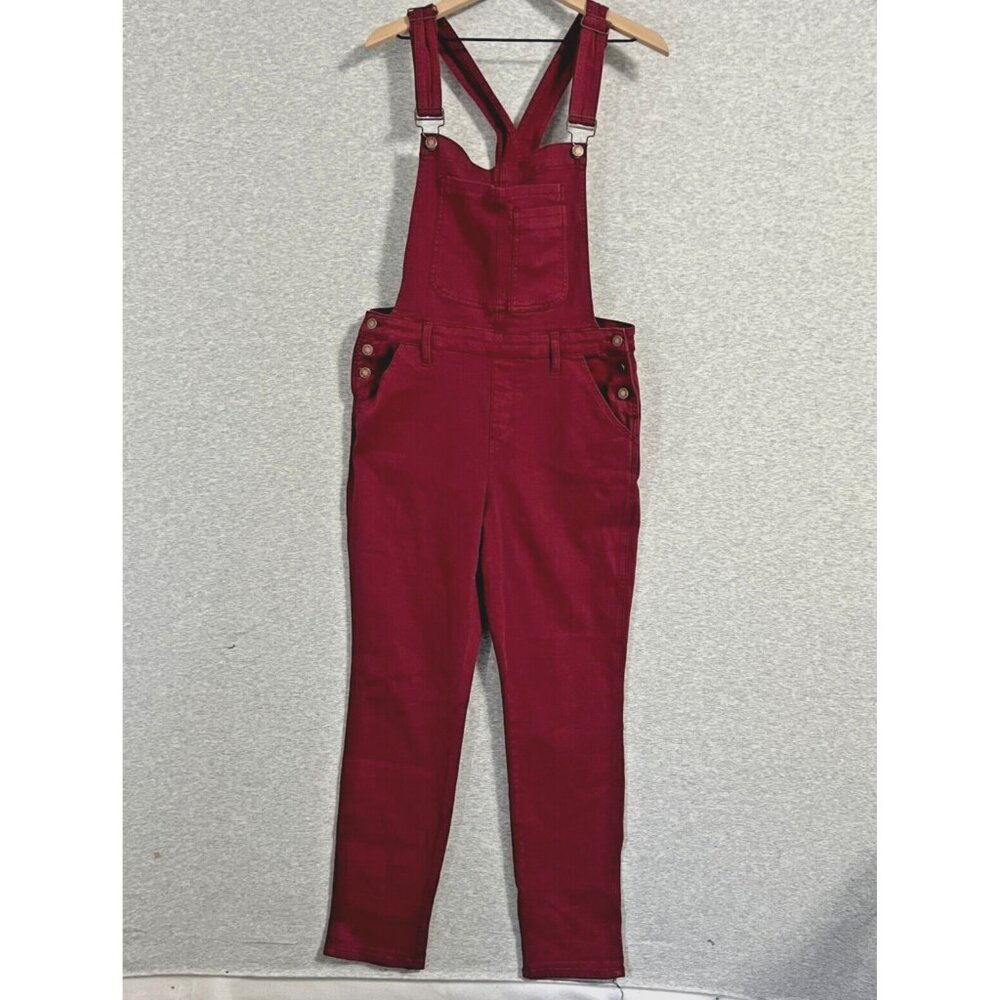 Judy Blue High Waist Bib Overalls Jeans Womens Extra Large Red Boyfriend Cuff